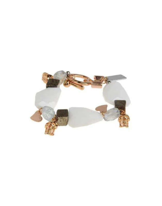 White onyx and aquamarine stones beaded bracelet sold by Maiden-Art