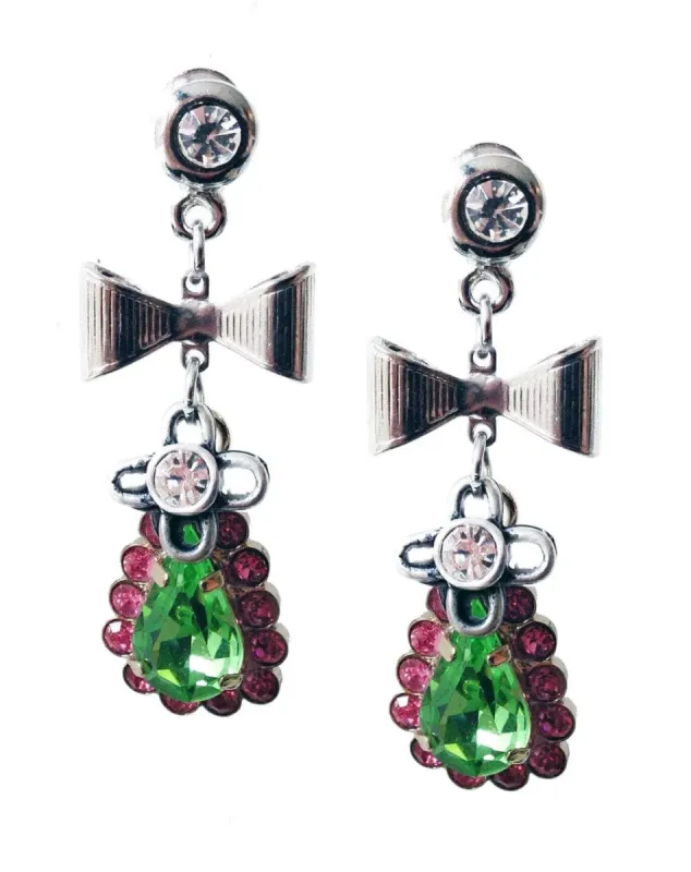 Pink and green dangle and drop earrings sold by Maiden-Art