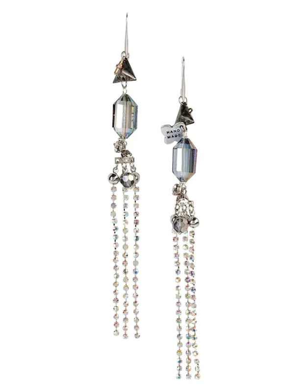 Long drop earrings with crystal details sold by Maiden-Art