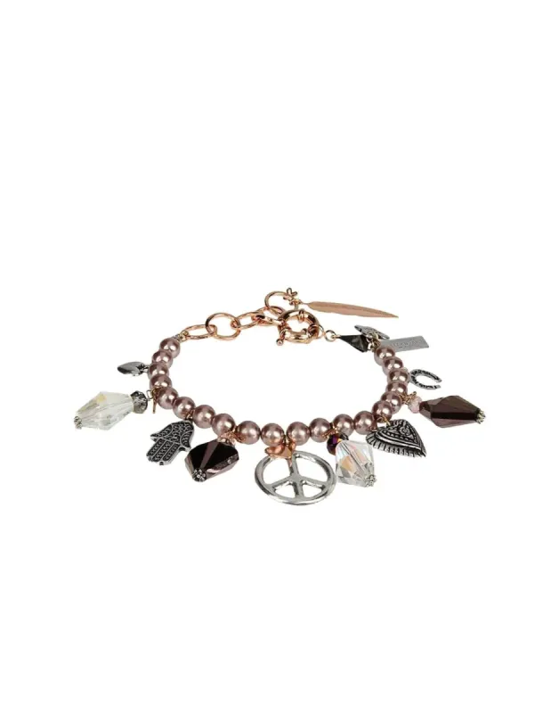 Rose pearls beaded bracelet with charms sold by Maiden-Art