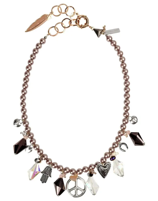 Rose pearls beaded necklace with charms sold by Maiden-Art