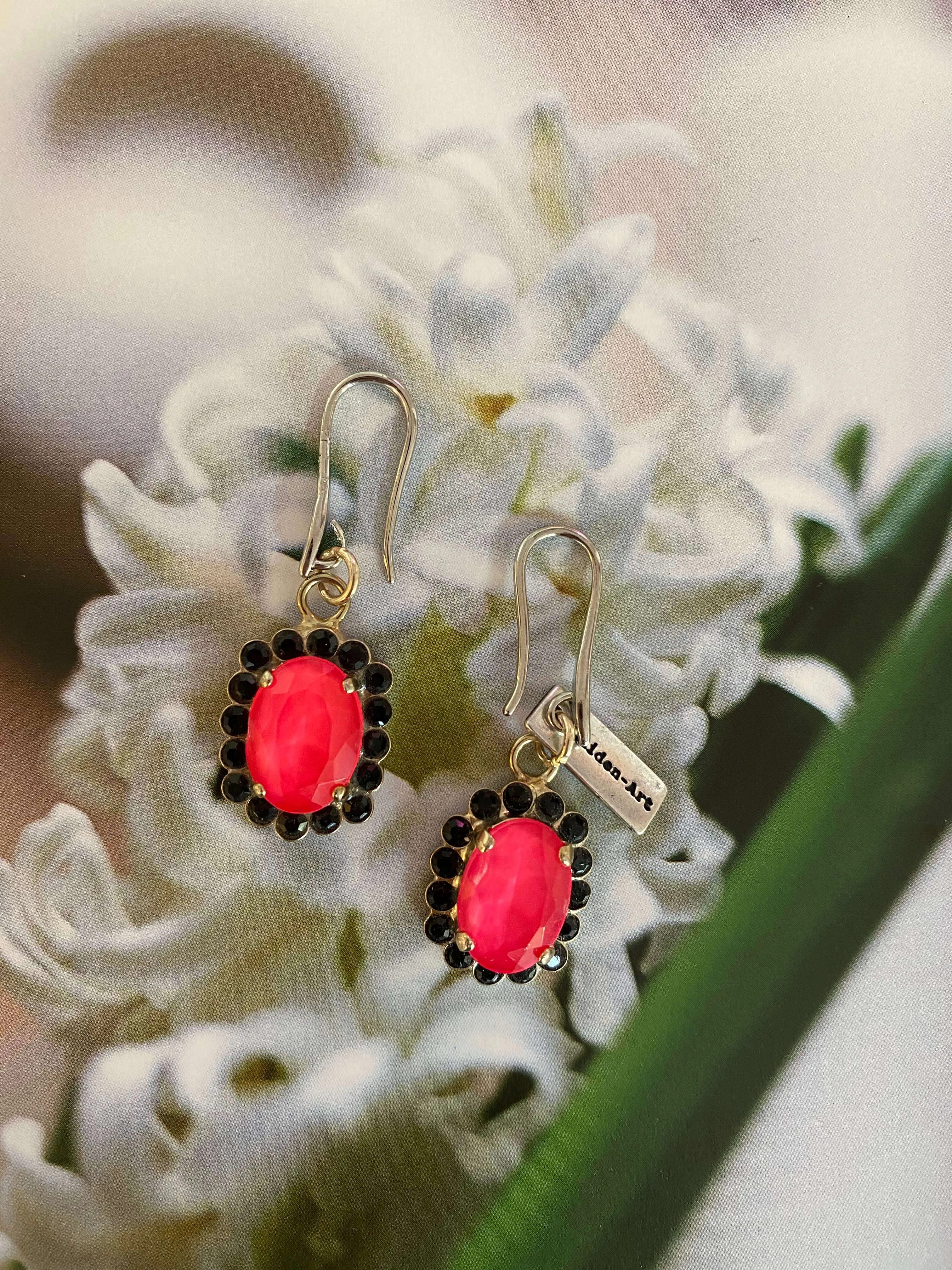 Magenta Pink and Black Statement Earrings and Rhinestones. sold by Maiden-Art product image thumbnail 2