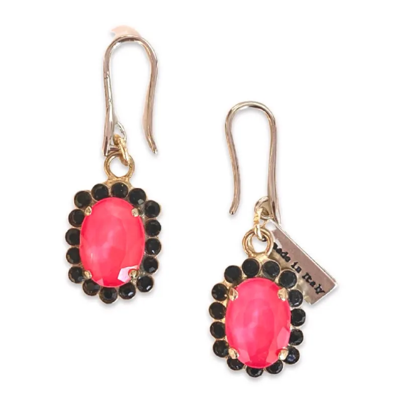 Magenta Pink and Black Statement Earrings and Rhinestones. sold by Maiden-Art