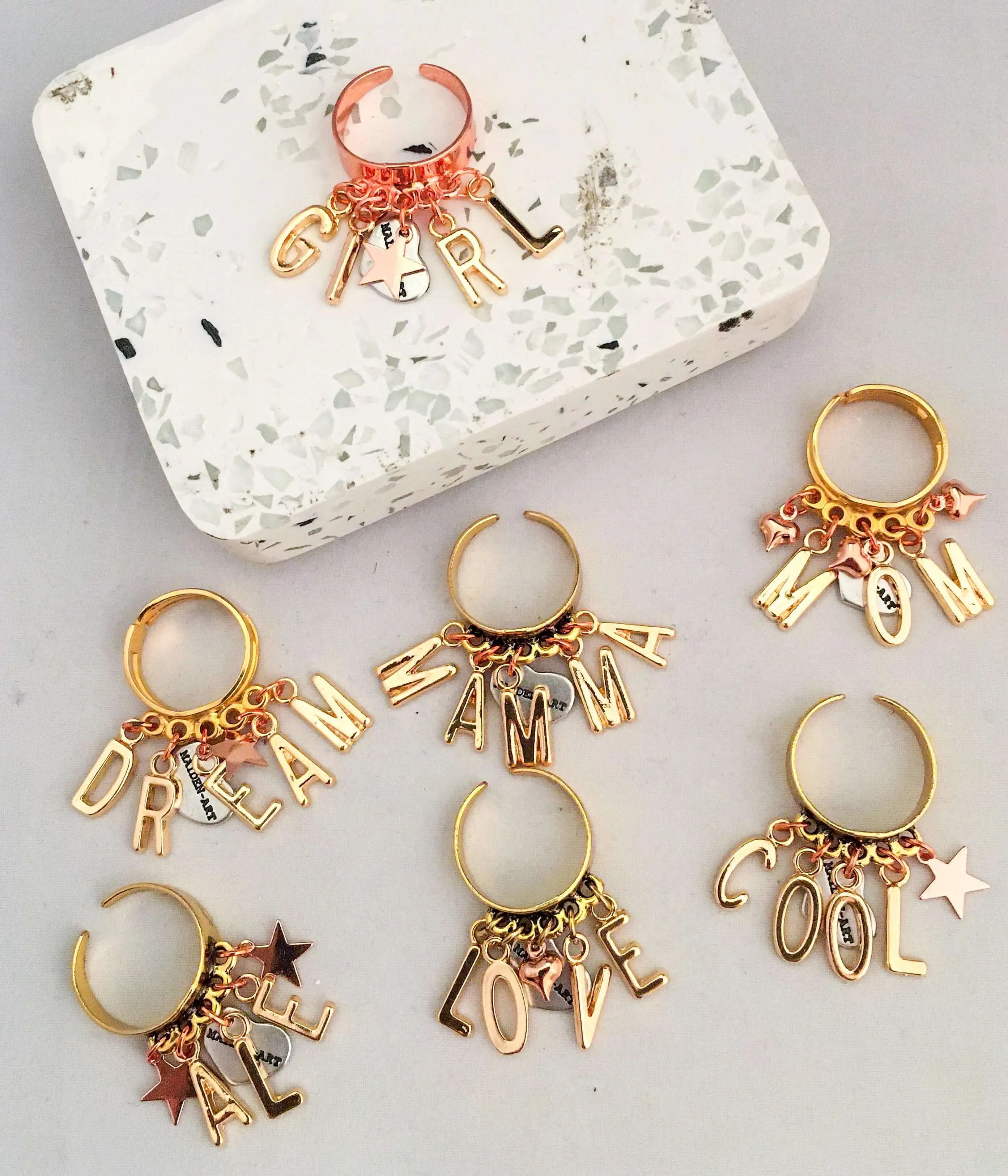 Letter Ring Gold and Rose Gold. Personalized Design sold by Maiden-Art