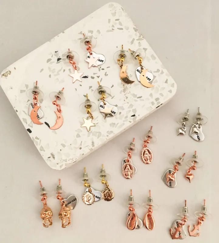 Charms Earrings silver, gold and rose gold in 13 Charms Style. sold by Maiden-Art