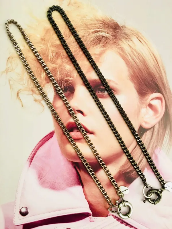 Silver and Gunmetal Curb Chain Necklace and Rudder Clasp. sold by Maiden-Art