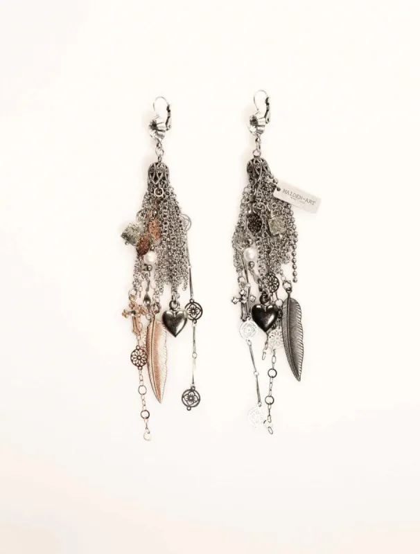 Tassel earrings with antique silver, rose gold and charms. Boho chic earrings, boho chic jewelry.* PROMOTION sold by Maiden-Art