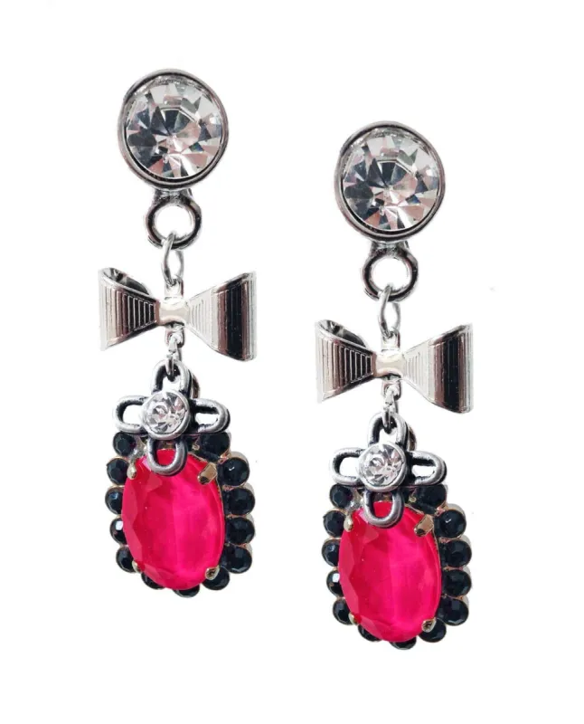 Hot pink dangle and drop earrings with crystals sold by Maiden-Art