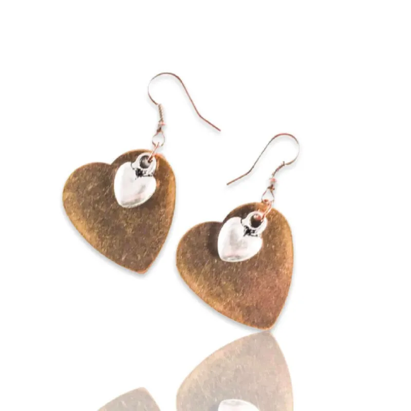 Big Antique Gold and Small Silver Hearts Drop Earrings. sold by Maiden-Art