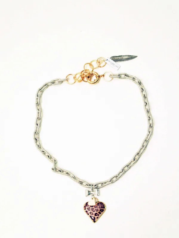 Animalier, leopard print heart charm necklace sold by Maiden-Art