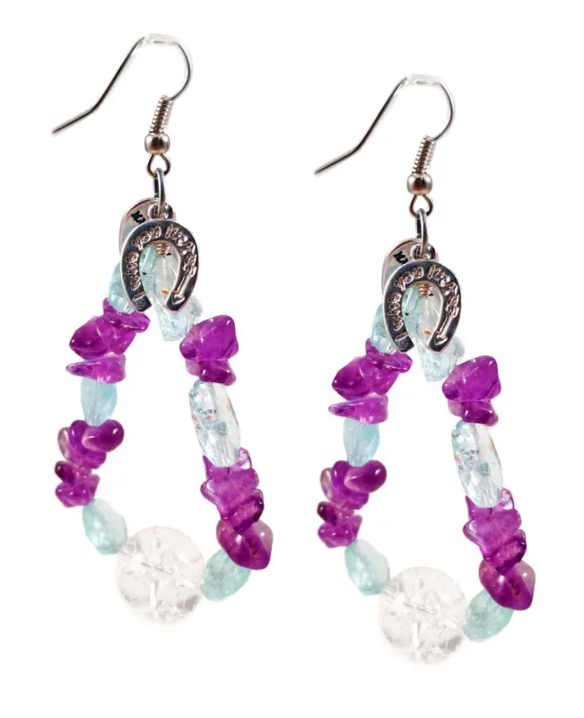 Aquamarine and amethyst stones drop earrings with silver horseshoe charm. Perfect for parties, summer time and gift for her. sold by Maiden-Art
