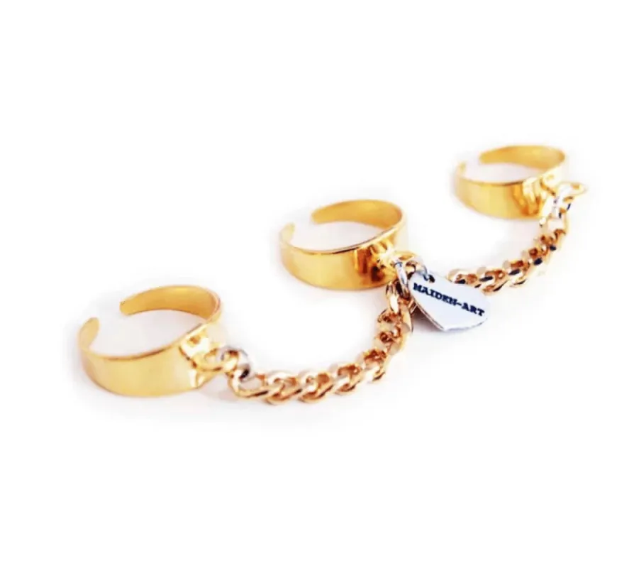 Triplet rings with gold chains sold by Maiden-Art