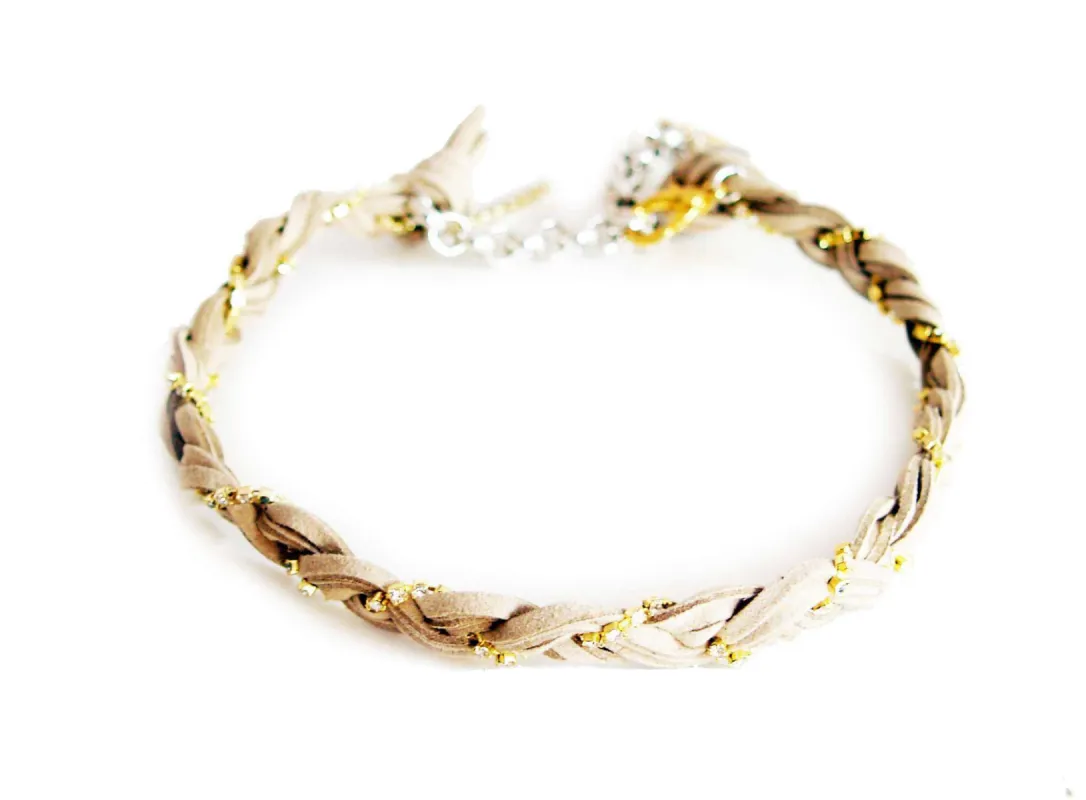 Greyge choker in deerskin leather with crystals. sold by Maiden-Art