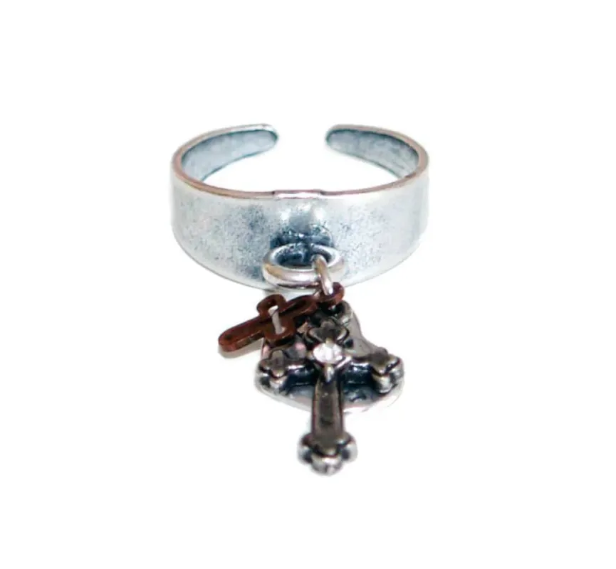Statement ring in silver with silver cross charm. sold by Maiden-Art
