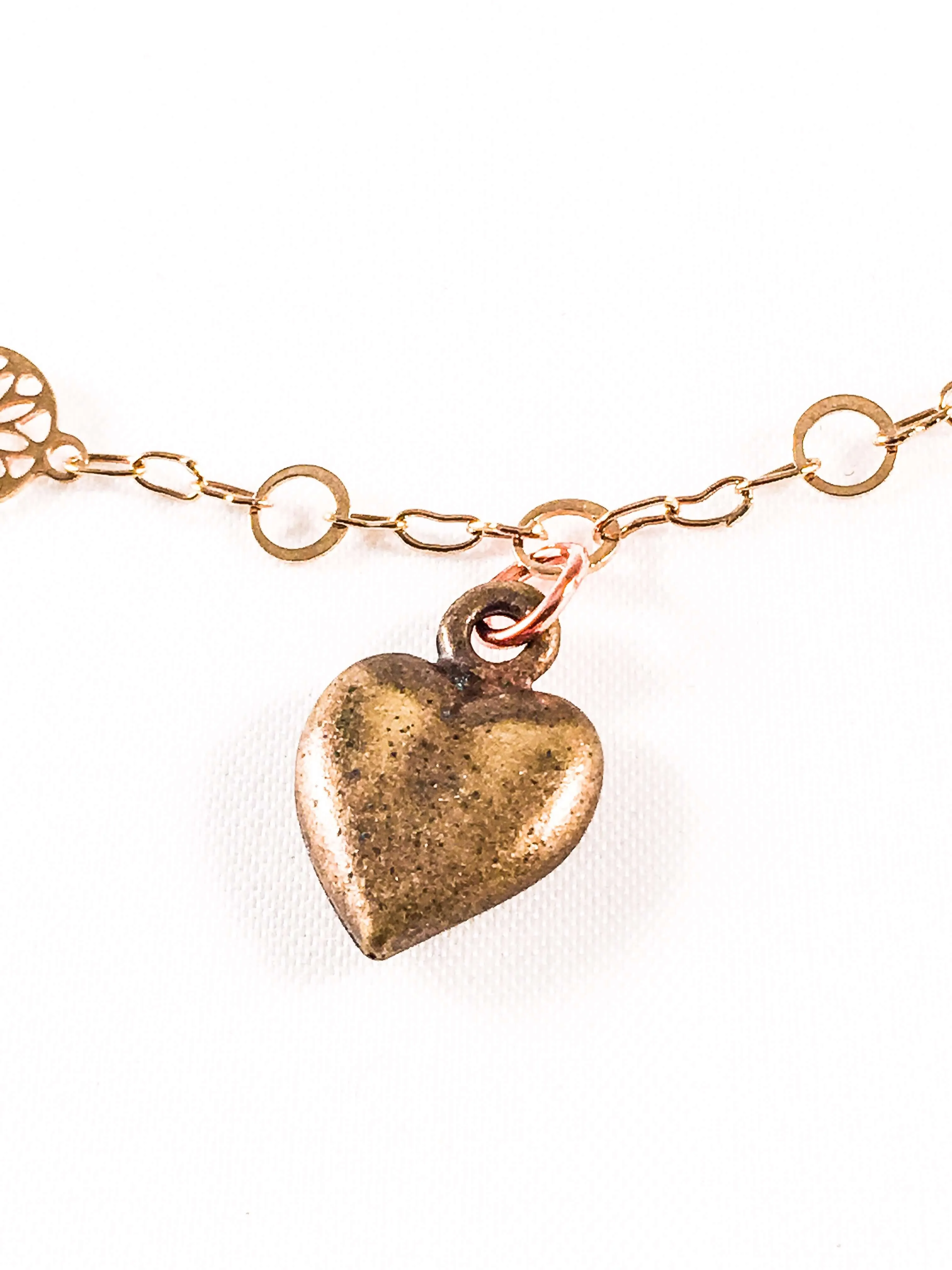 Bronze Heart Charm Bracelet and 18kt Gold Plated Flower Chain. sold by Maiden-Art product image thumbnail 3