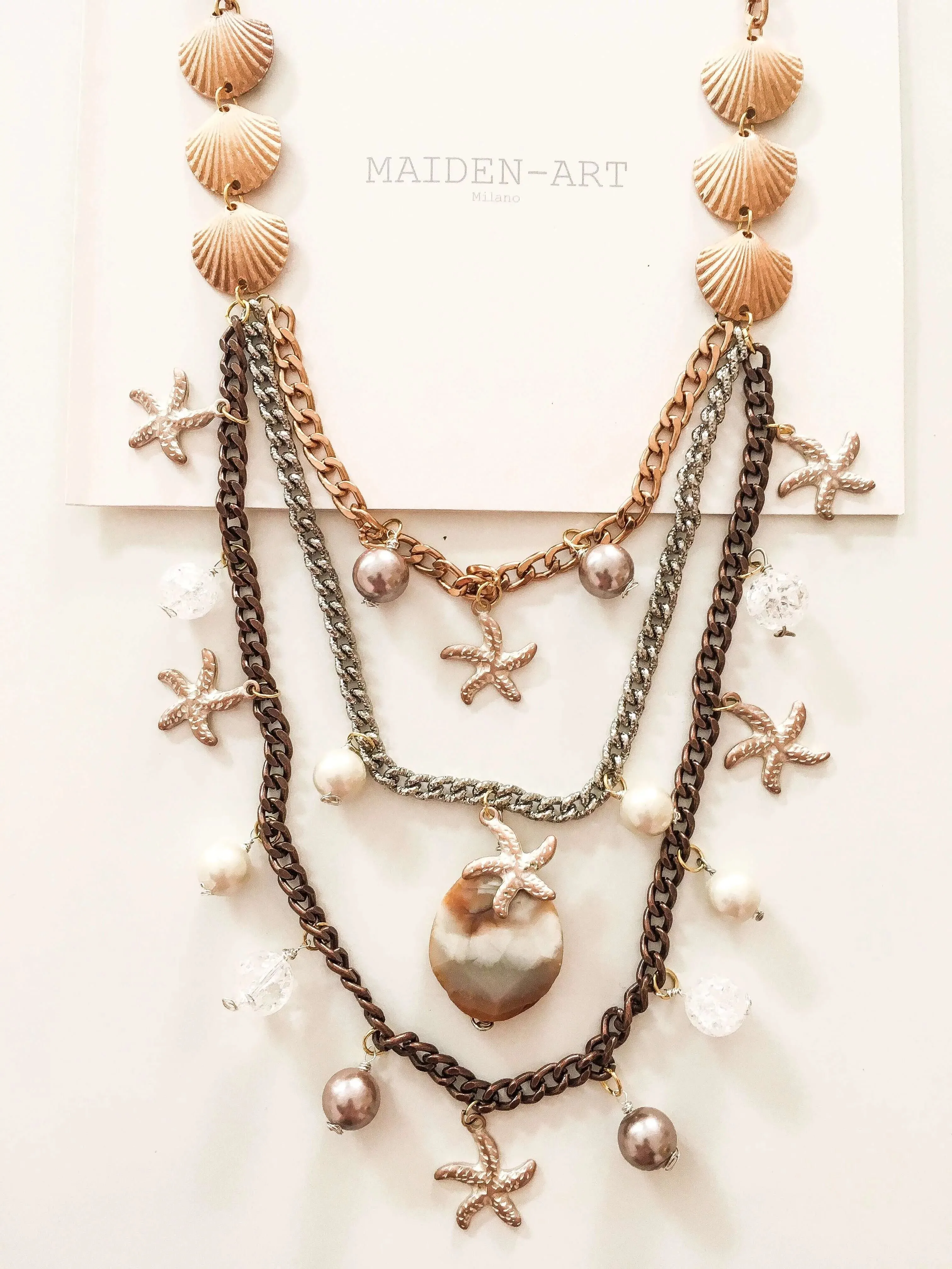 Statement Necklace with Shell, Starfish Charms, Agate Stone, White Agate and Pearls sold by Maiden-Art product image thumbnail 2