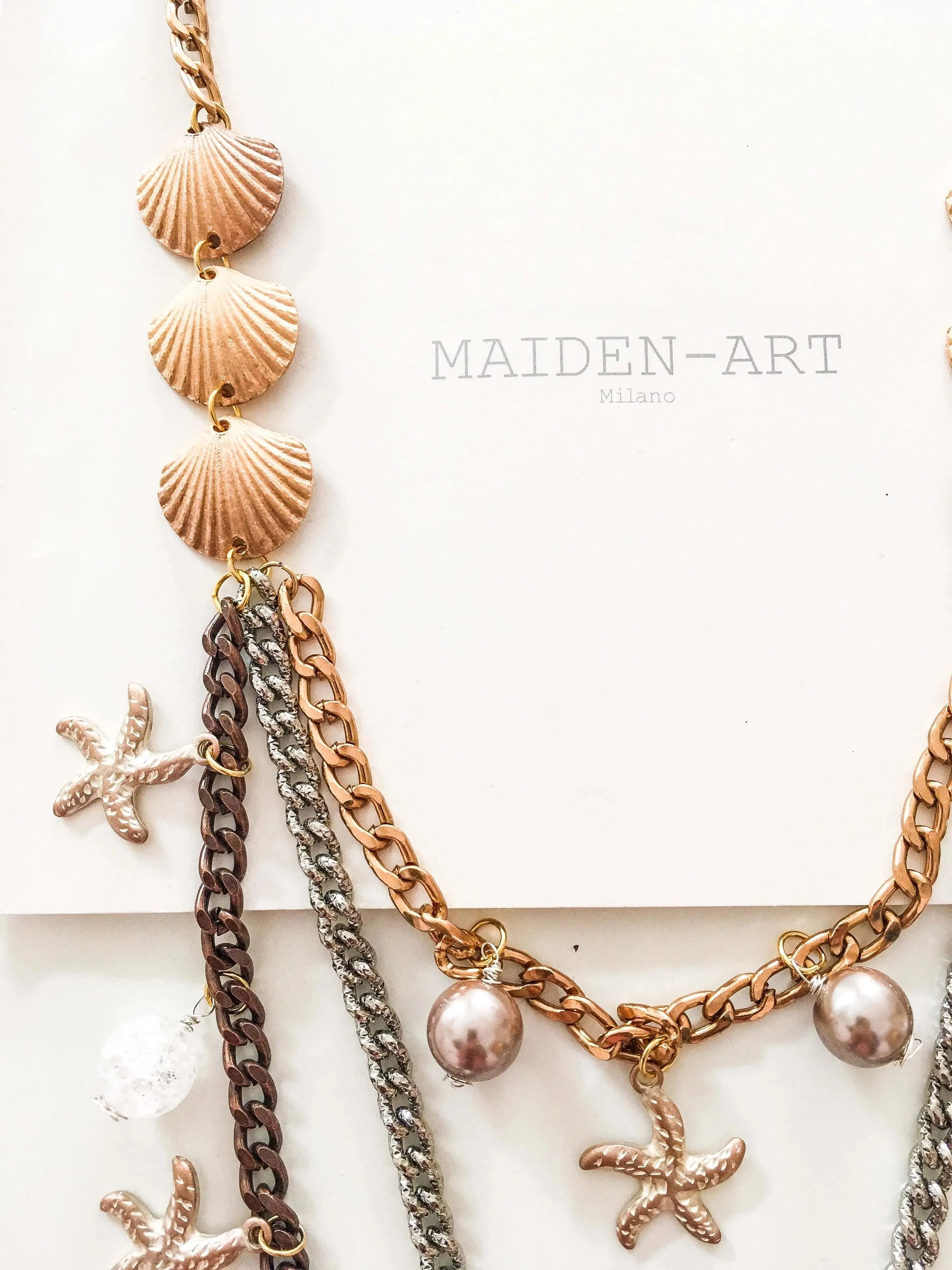 Statement Necklace with Shell, Starfish Charms, Agate Stone, White Agate and Pearls sold by Maiden-Art product image thumbnail 3