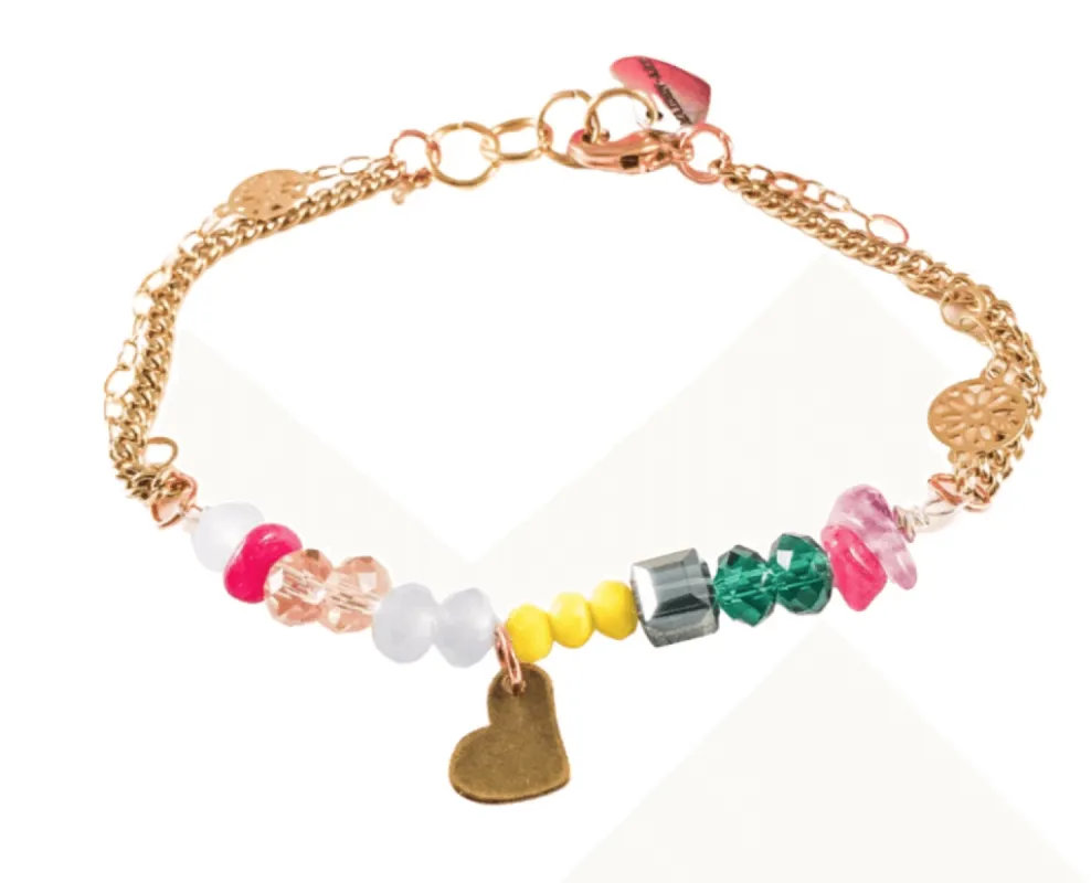 Colorful Beads and Stones Bronze Heart Bracelet sold by Maiden-Art