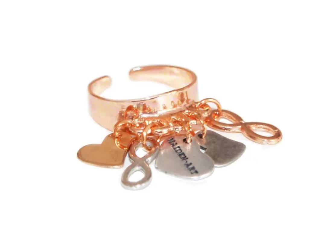 Statement ring in gold rose with infinity and hearts charms. sold by Maiden-Art