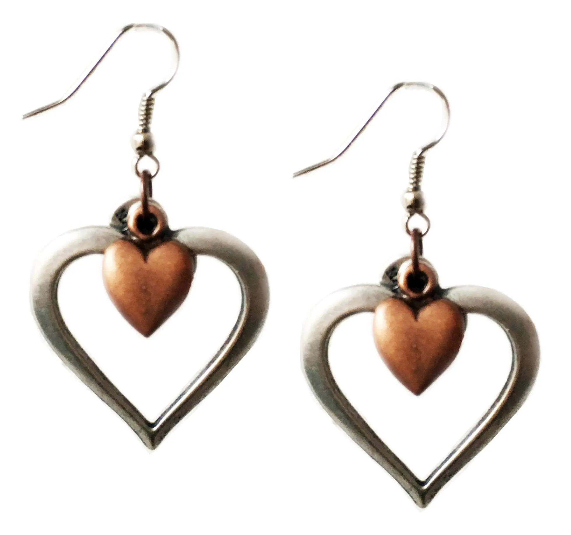 Heart cluster earrings in brass and silver. Perfect for valentines day, valentines day gift, gift for her. sold by Maiden-Art