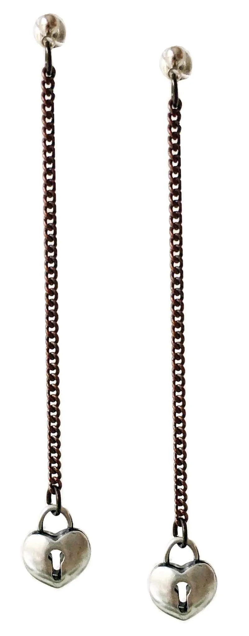 Heart lock stud earrings in brass and silver. Perfect for valentines day, valentines day gift, gift for her. sold by Maiden-Art