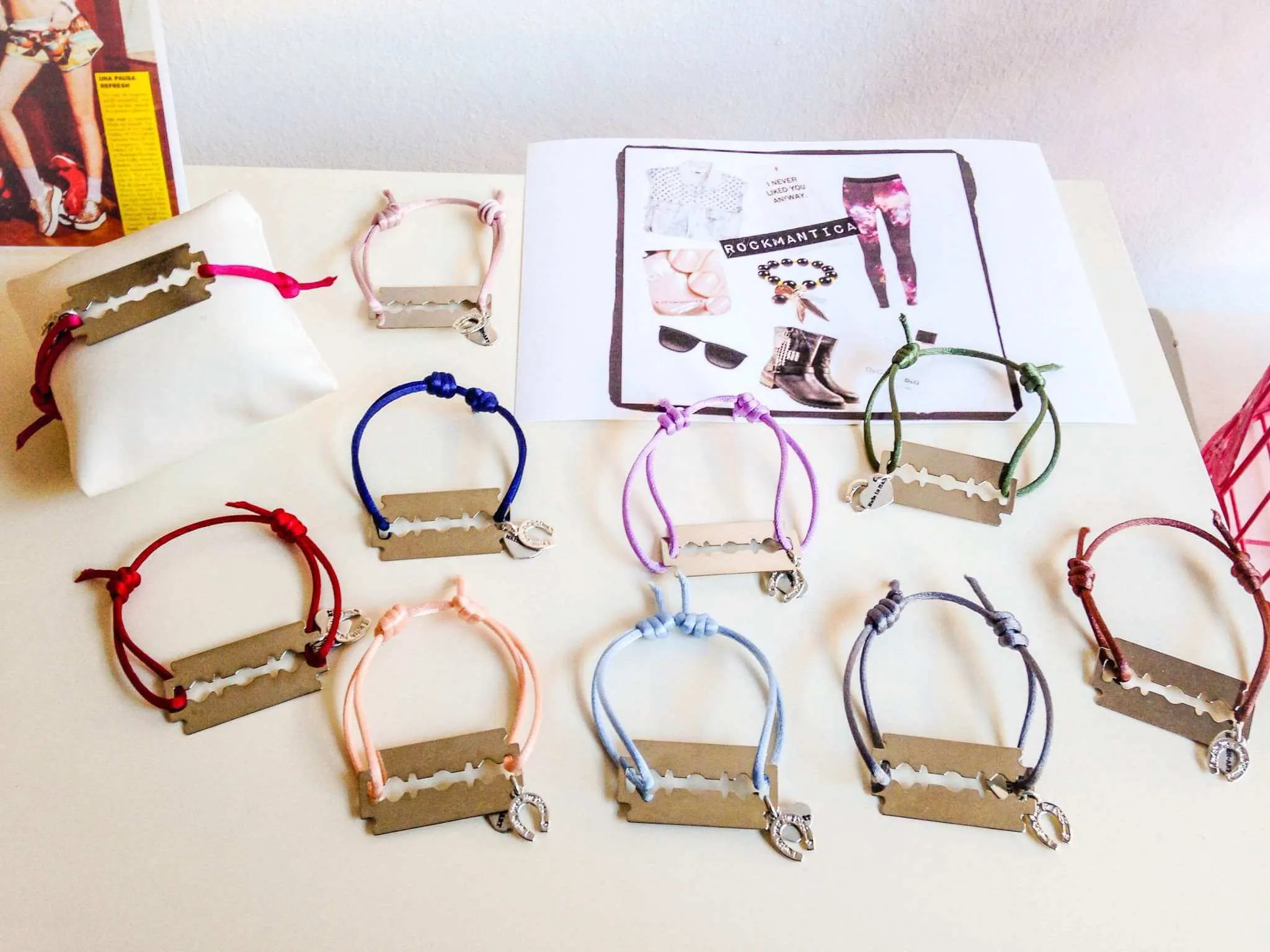 Colorful punk bracelet made with silk cord and silver plated Charms. 10 Colors Available. sold by Maiden-Art