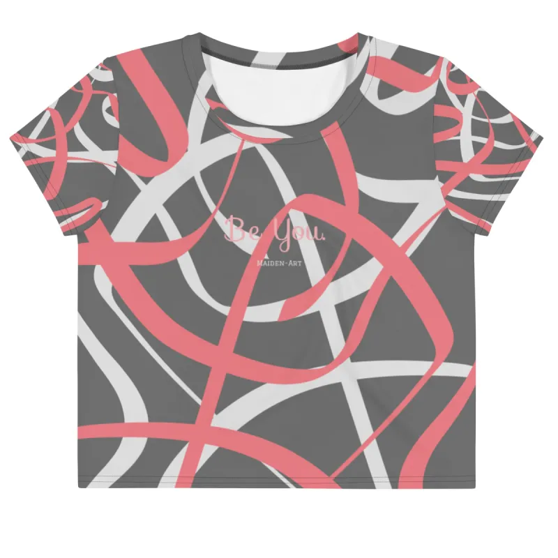 "Be You" All-Over Print Crop Tee - ABSTRACT GREY. sold by Maiden-Art