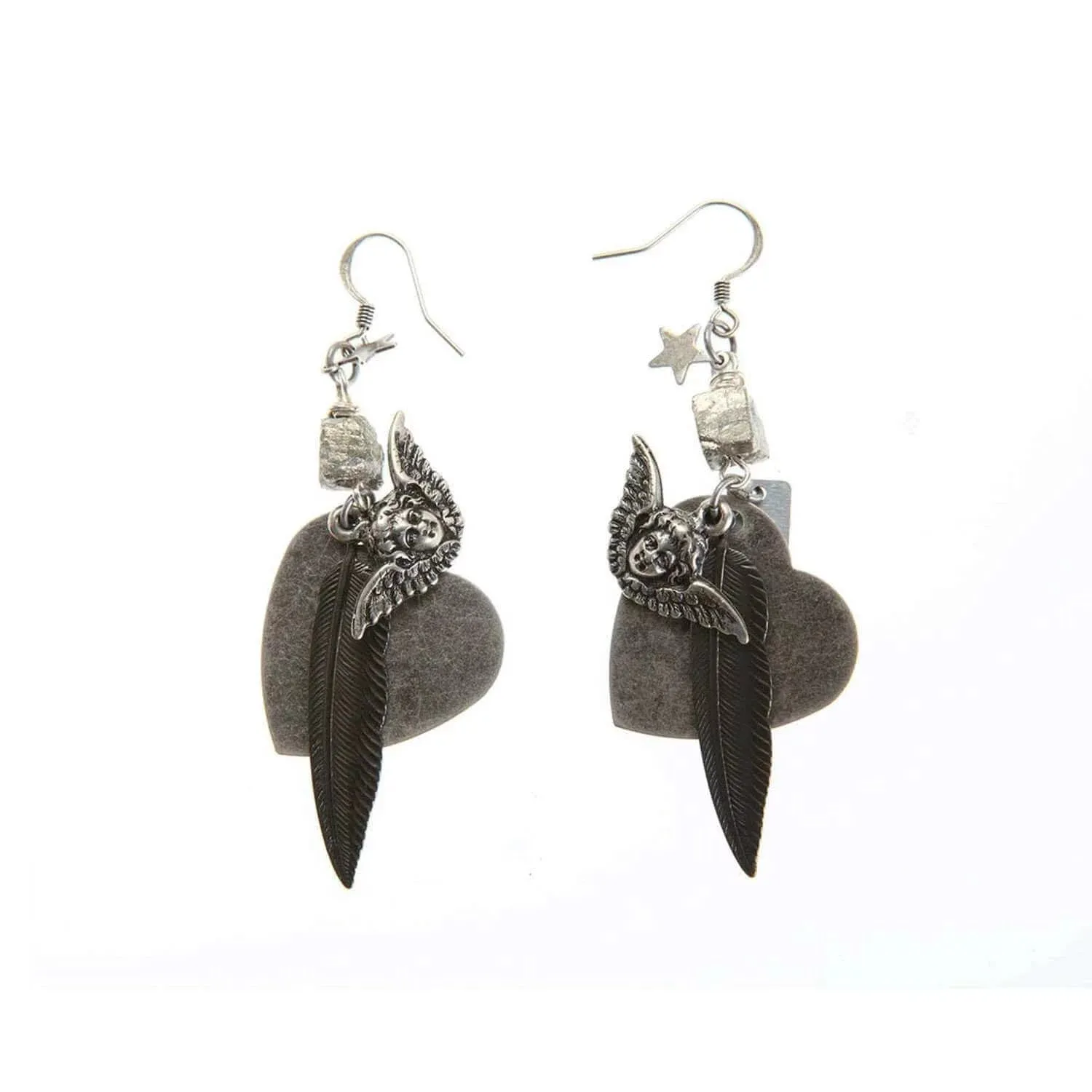 Rose Gold and Silver Heart , Feather, Angel Charms Earrings sold by Maiden-Art product image thumbnail 2
