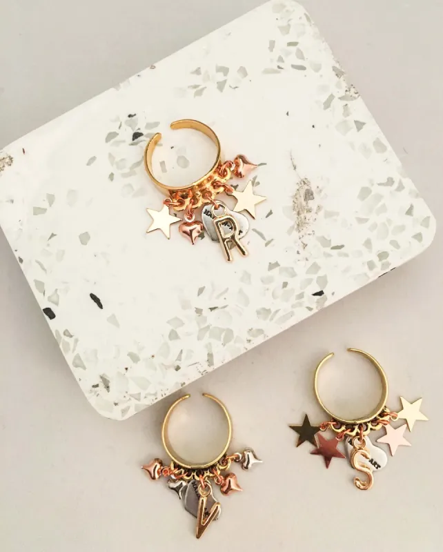 Ring in 18kt Gold plated brass. Initial Ring Gold. sold by Maiden-Art