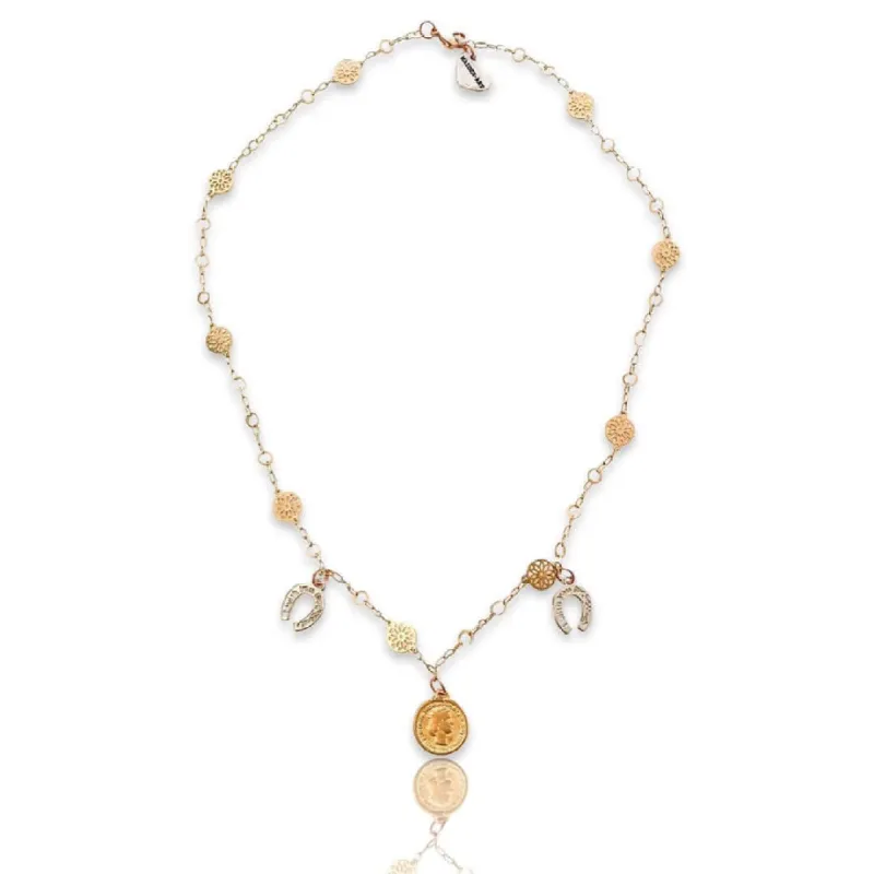 Coin and Horseshoe Charms Necklace. Lucky charms necklace. sold by Maiden-Art