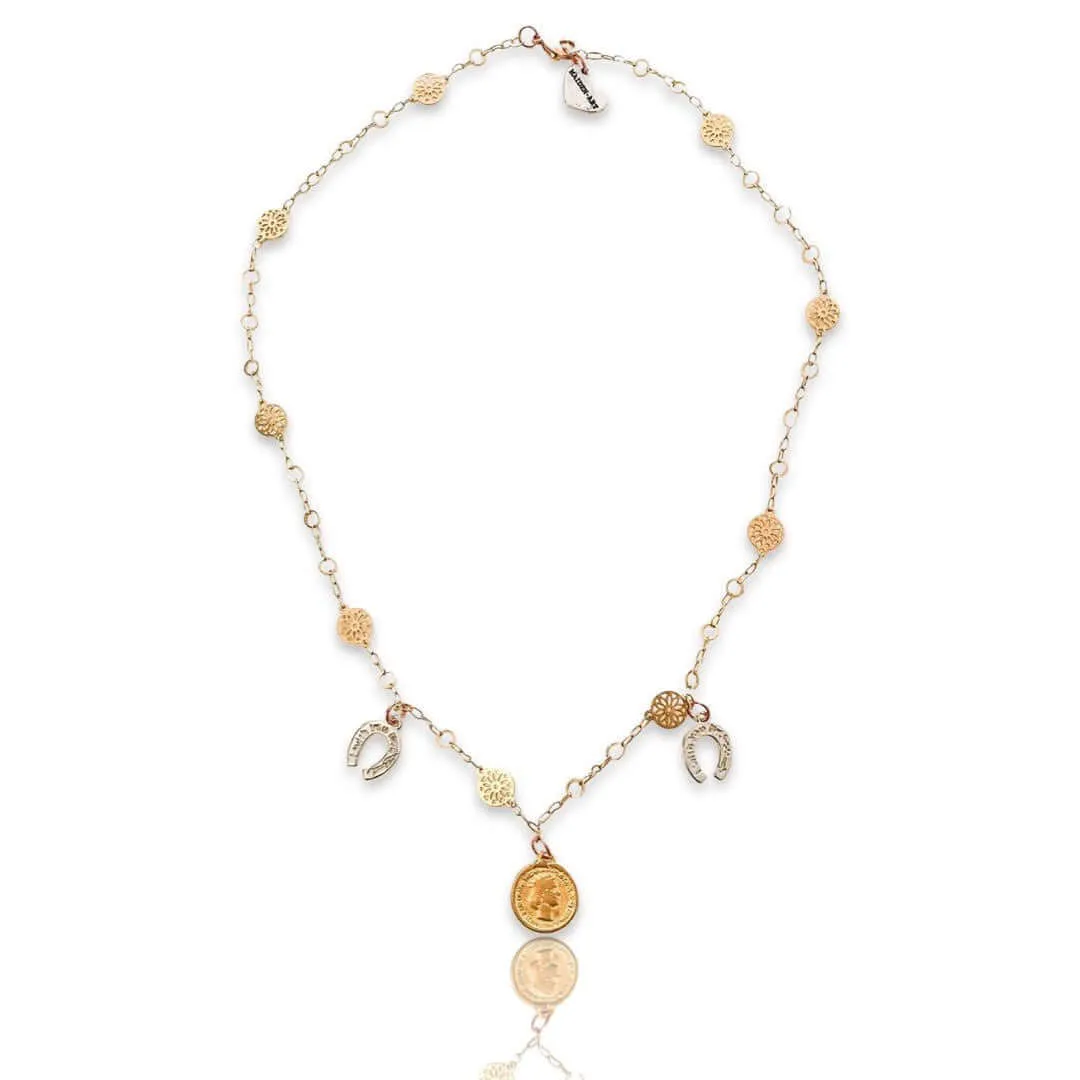 Coin and Horseshoe Charms Necklace. Lucky charms necklace. sold by Maiden-Art