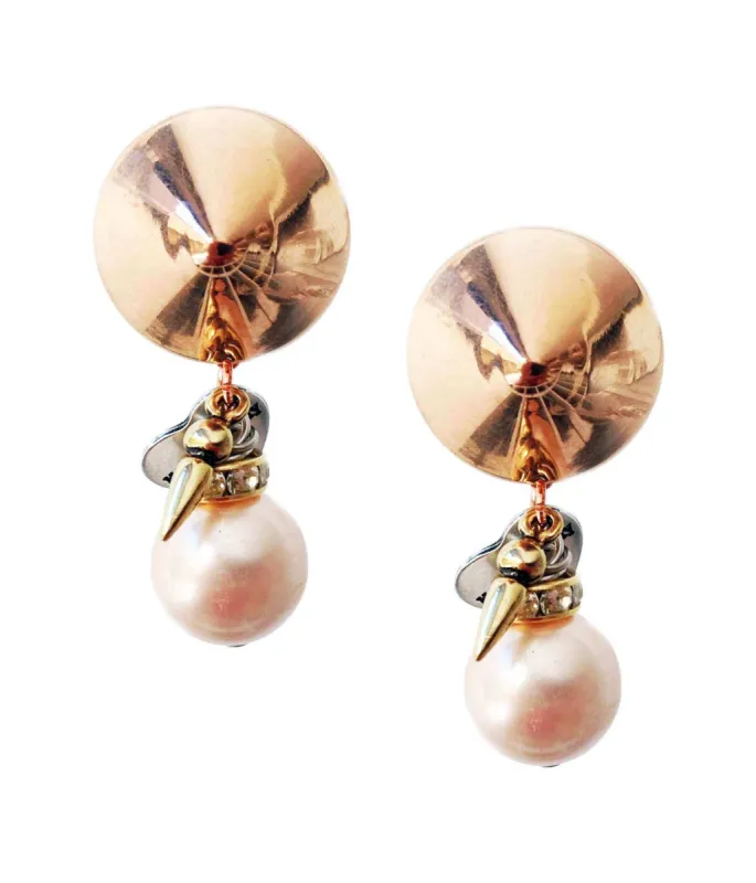Clip on earrings with light rose pearls, rhinestones, brass and charms. Boho chic earrings, Boho chic jewelry sold by Maiden-Art