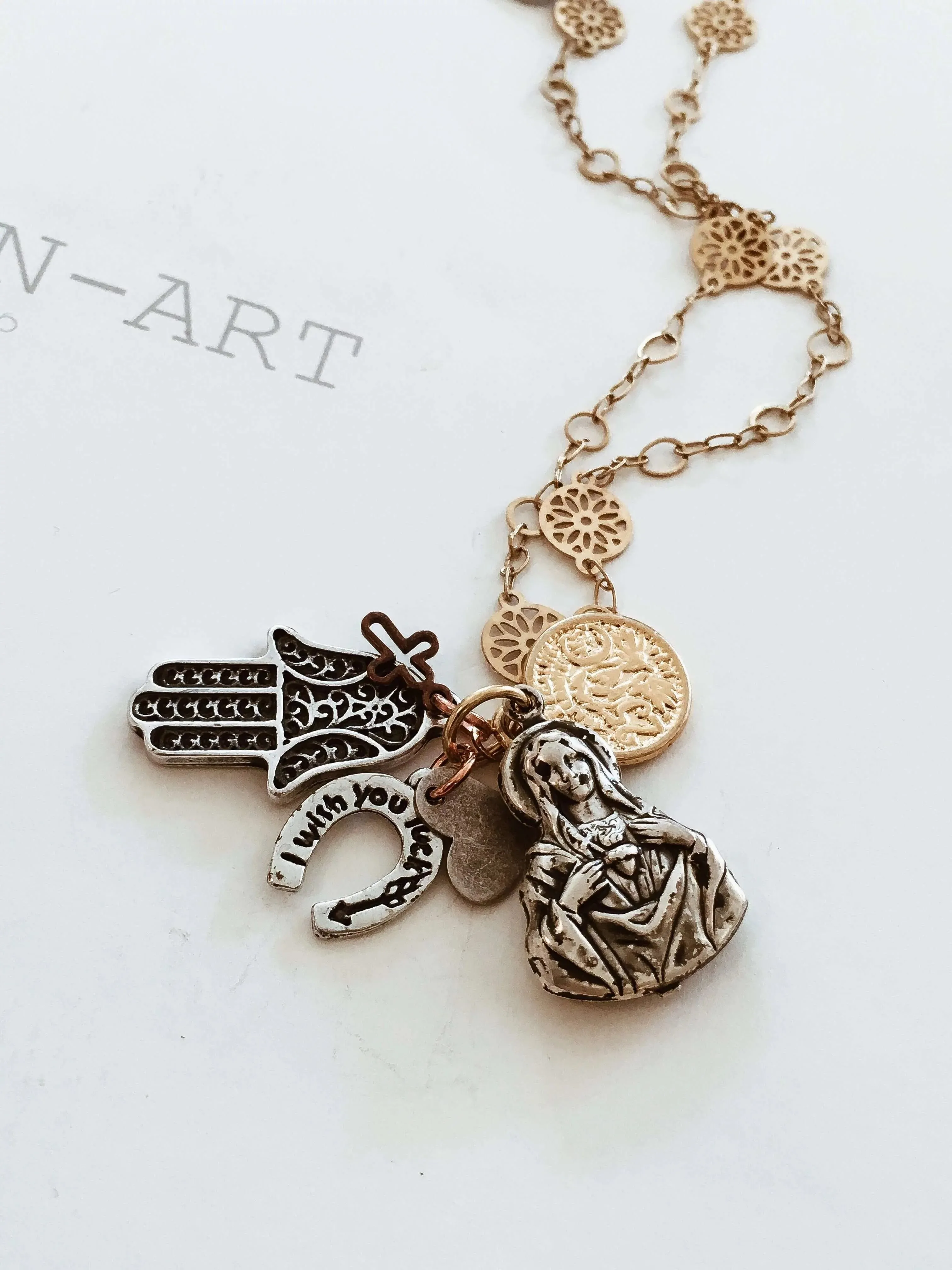 Silver Virgin Mary Pendant Necklace with gold charms. sold by Maiden-Art product image thumbnail 2