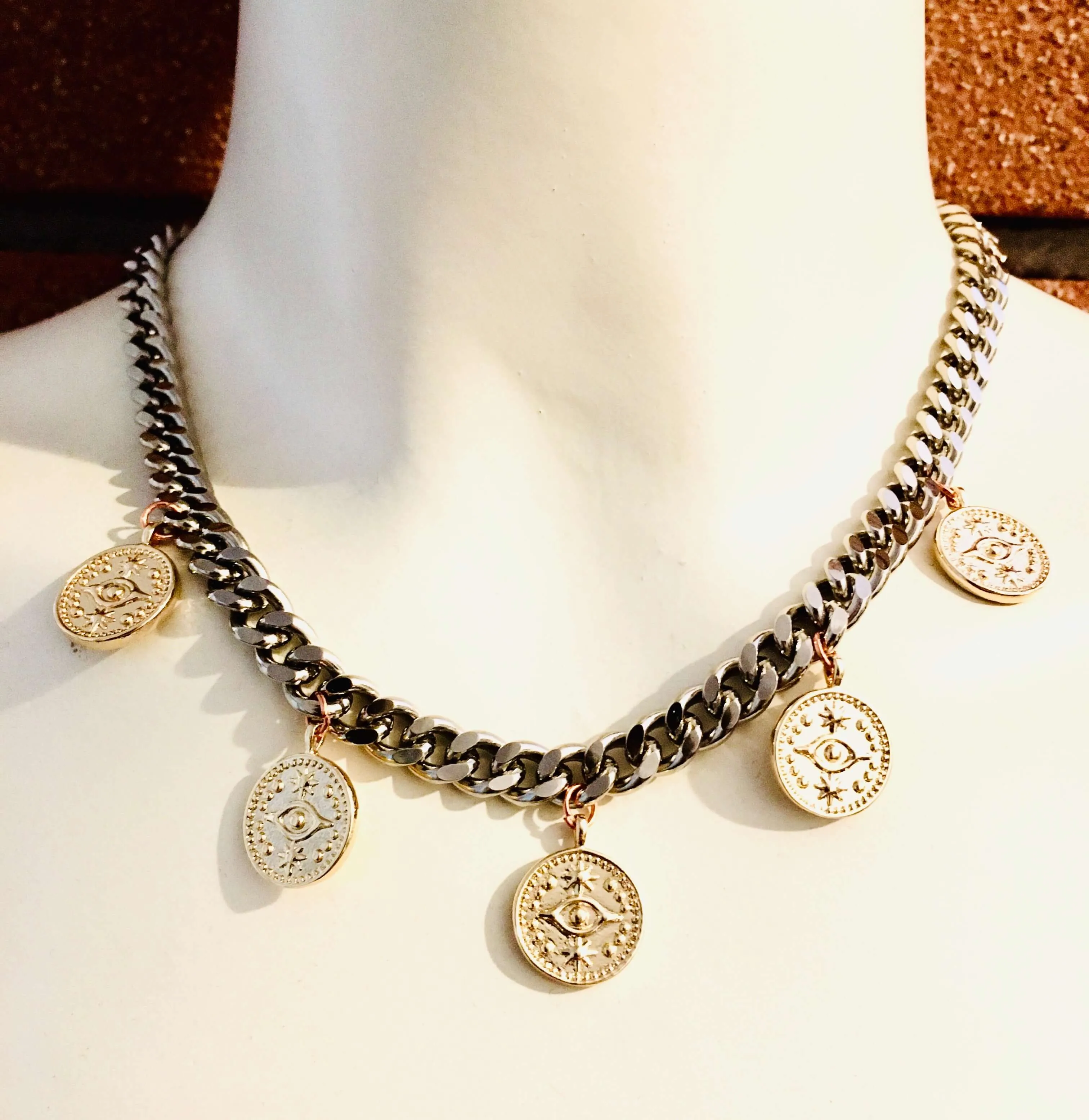 Evil Eye Coins Necklace in Gold and Silver. sold by Maiden-Art product image thumbnail 5
