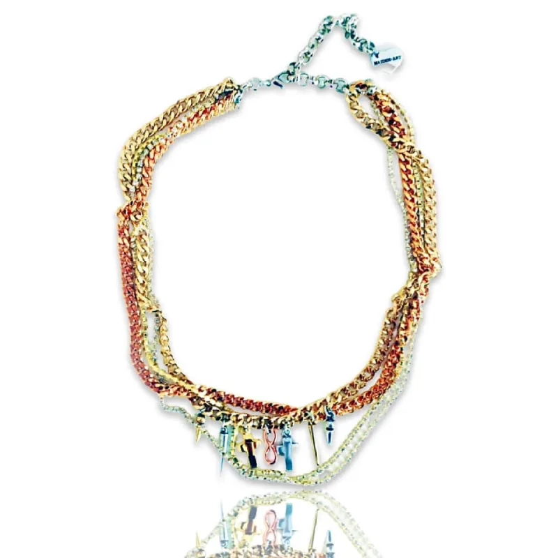 Handmade choker necklace with Swarovski crystals, charms and rhinestones and gold, silver, rose gold plated brass. sold by Maiden-Art