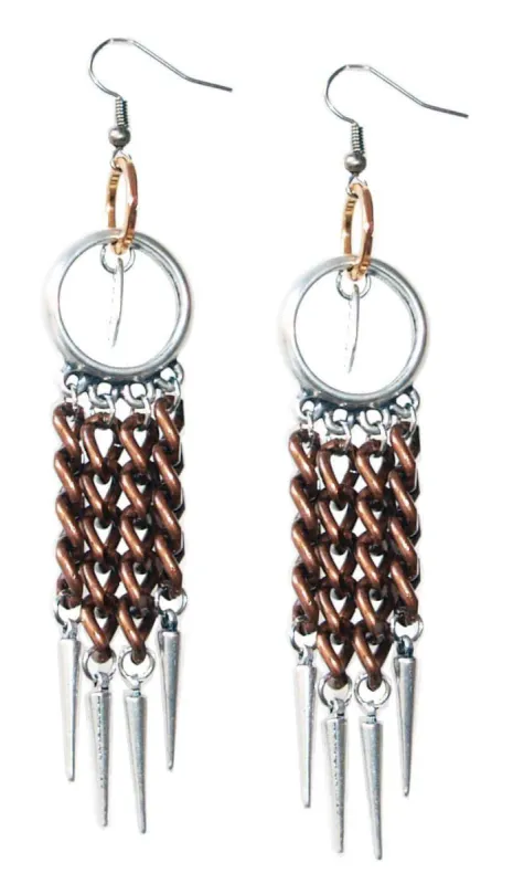 Chandelier earrings in copper chains with studs. Long earrings. Earrings for Women. sold by Maiden-Art