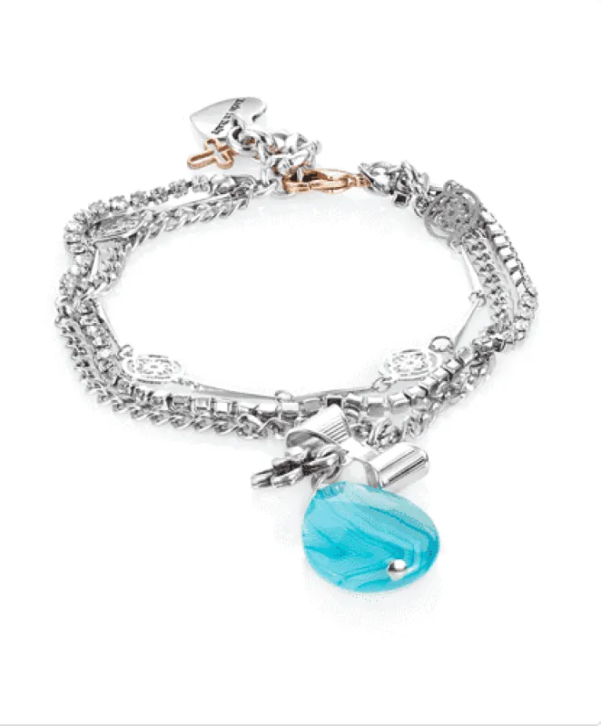 Blue agate stone charm bracelet. Silver Charm Bracelet. sold by Maiden-Art