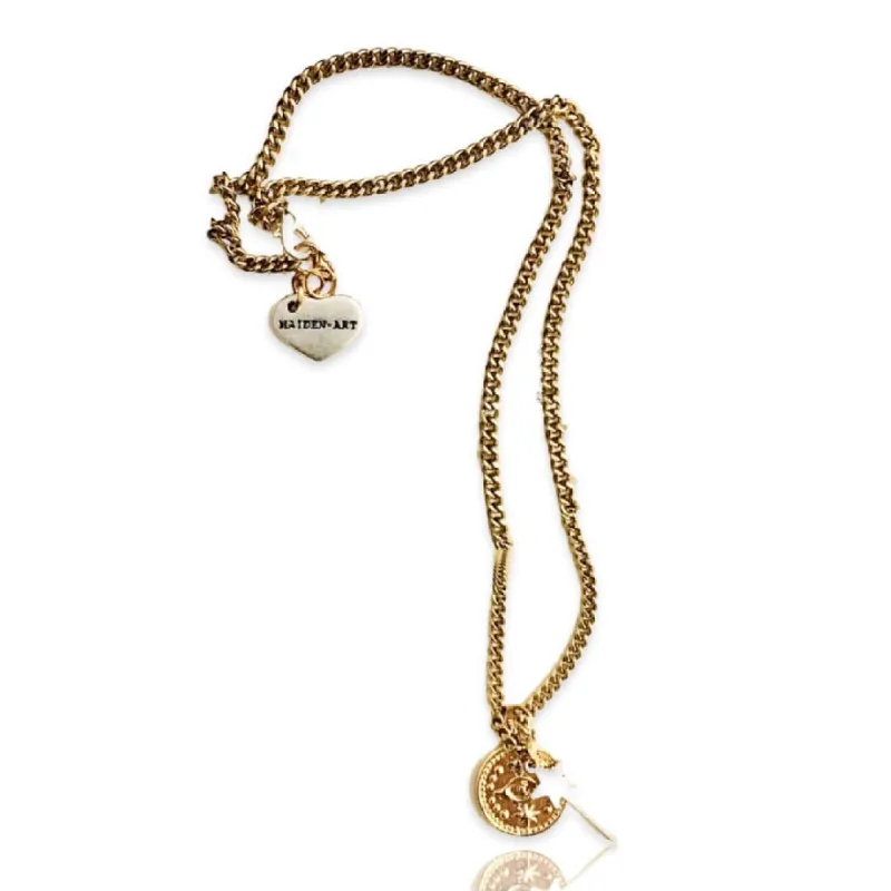 Gold Evil Eye Coin Necklace and Magic Wand Charm sold by Maiden-Art