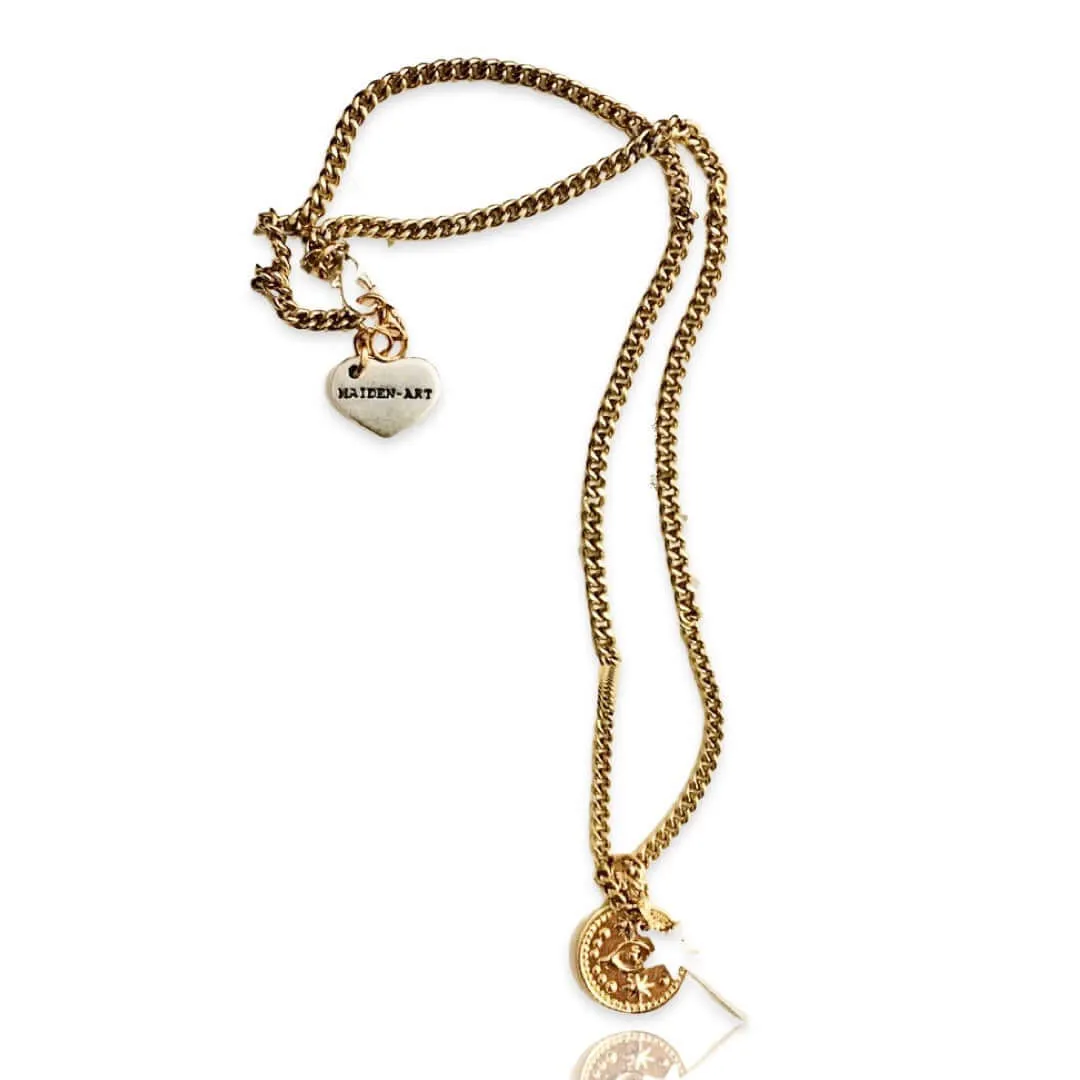 Gold Evil Eye Coin Necklace and Magic Wand Charm sold by Maiden-Art
