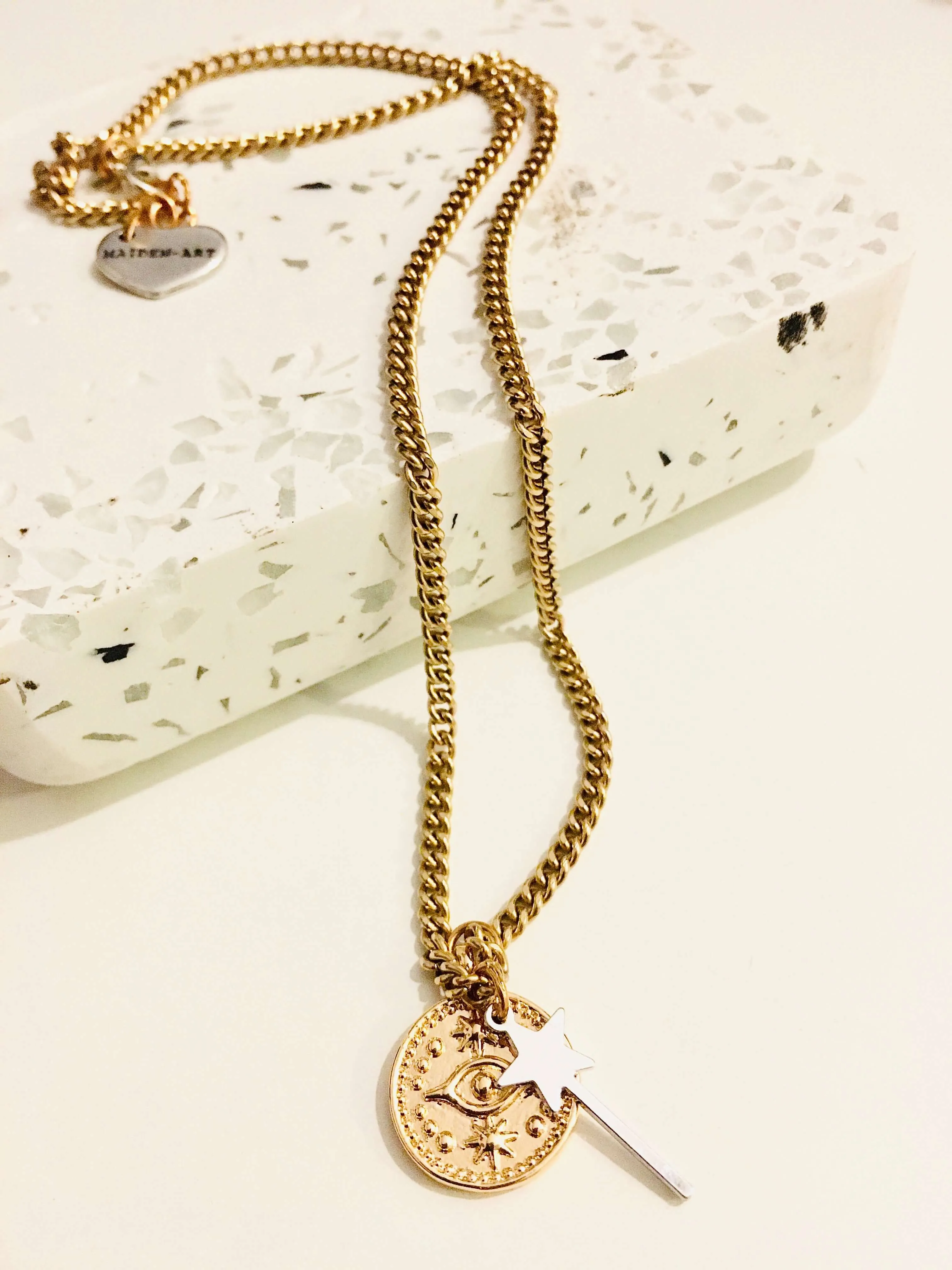 Gold Evil Eye Coin Necklace and Magic Wand Charm sold by Maiden-Art product image thumbnail 3