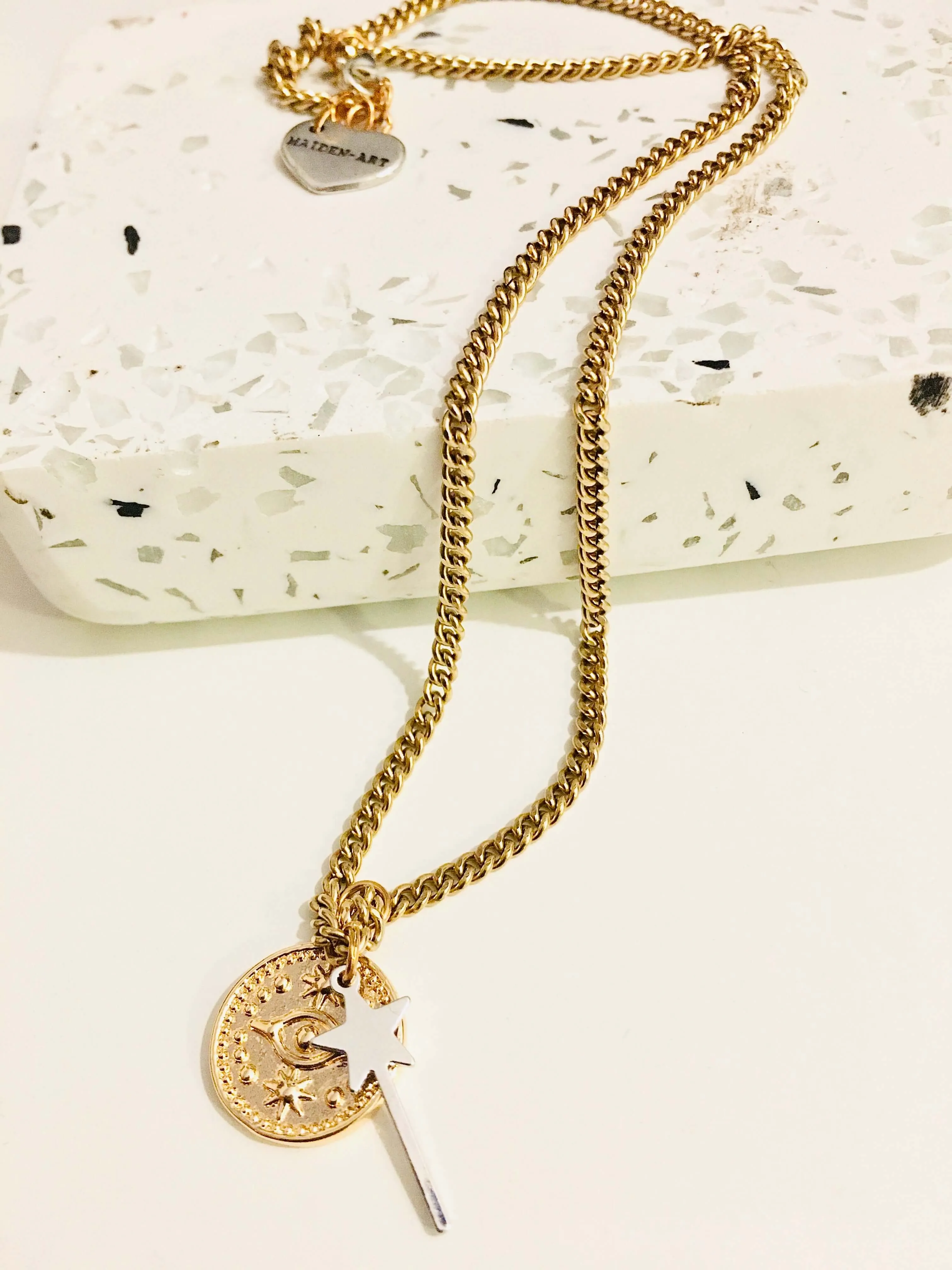 Gold Evil Eye Coin Necklace and Magic Wand Charm sold by Maiden-Art product image thumbnail 2