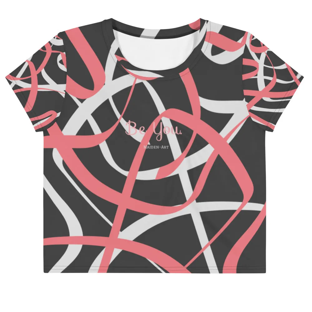 "Be You" - All-Over Print Crop Tee - ABSTRACT BLACK sold by Maiden-Art