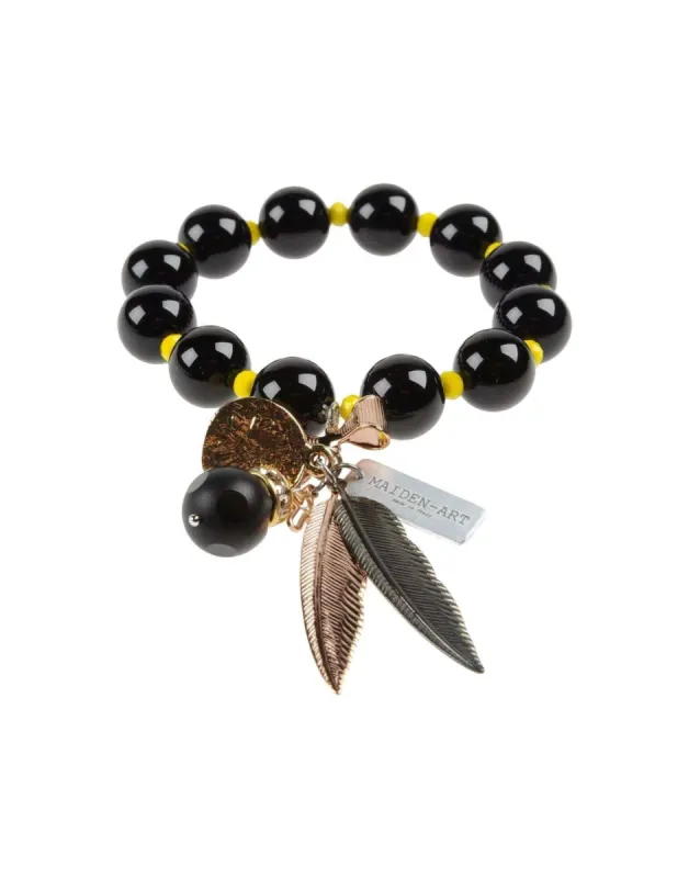 Stylish charm bracelet with black onyx and charms sold by Maiden-Art