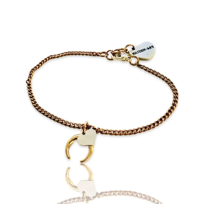 Crescent Moon and Heart Bracelet in Gold. sold by Maiden-Art