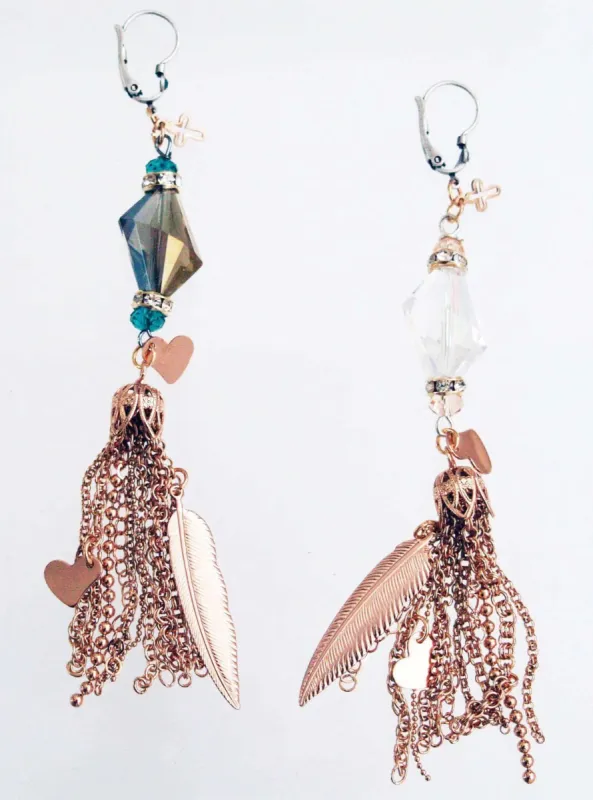 Rose Gold Dangle and Drop Earrings with Crystals sold by Maiden-Art