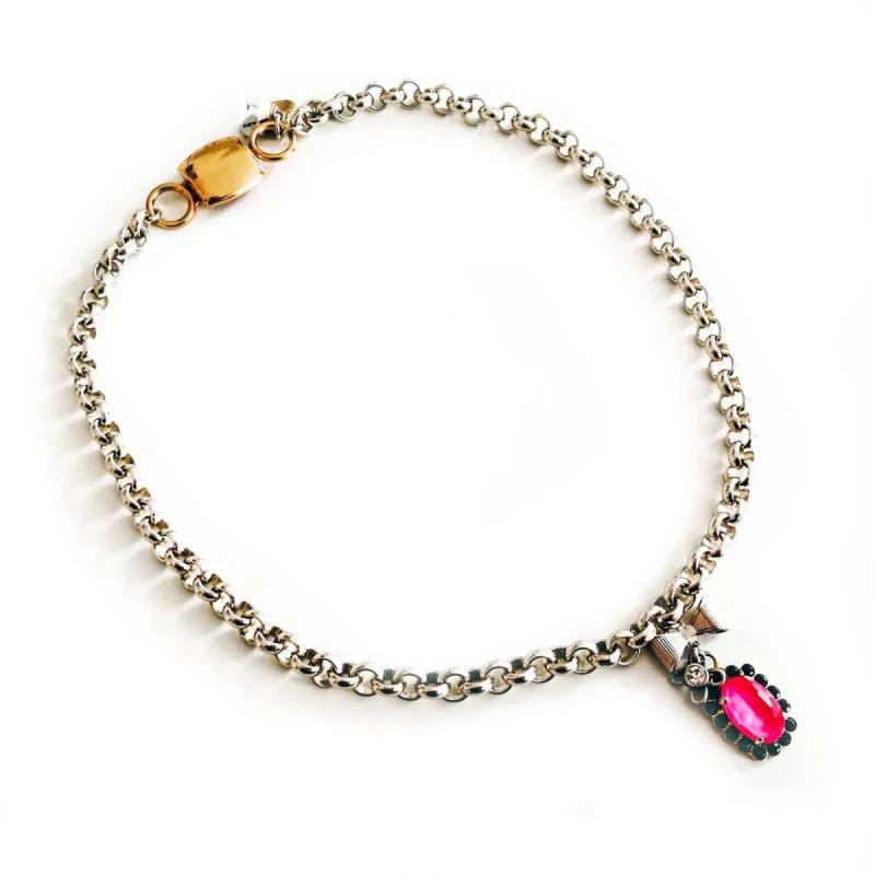 Hot pink & black crystal necklace with silver plated brass sold by Maiden-Art