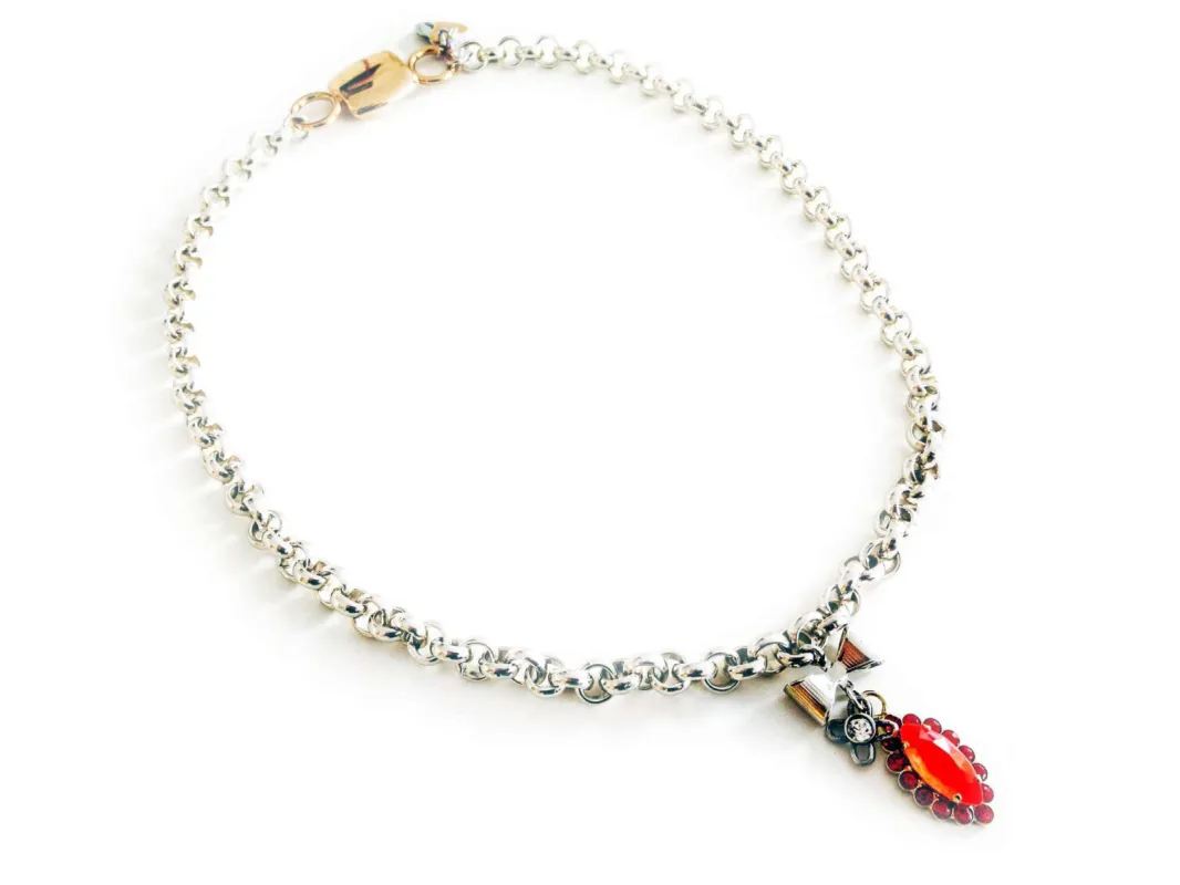 Orange crystal necklace with silver plated brass sold by Maiden-Art