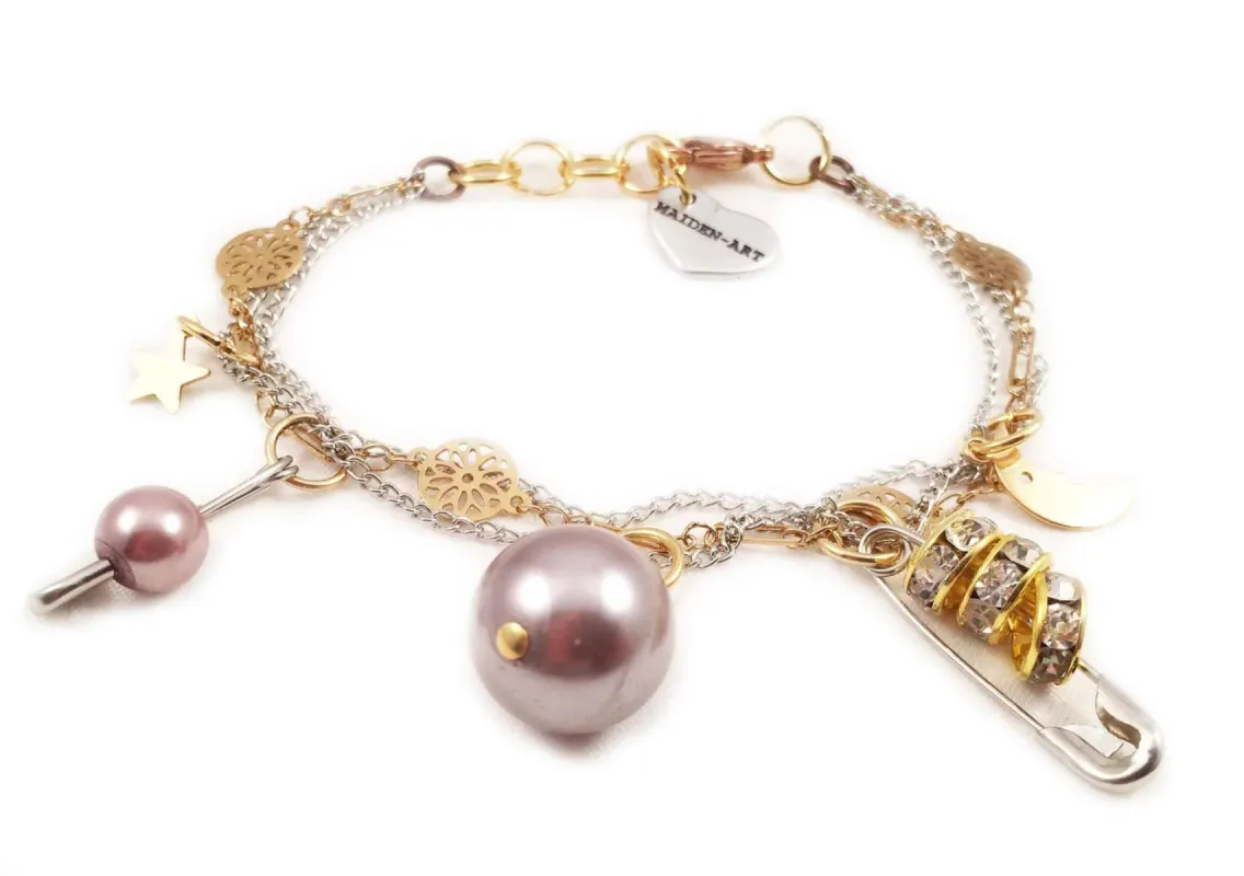 Safety pins, crystals and pearls bracelet. Perfect for parties, summer time and gift for her. sold by Maiden-Art