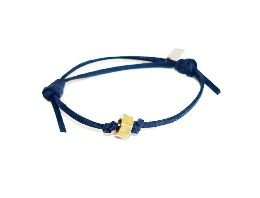 Blu Navy Deerskin Mens bracelet with brass bolt nut. Mens Bracelets, Mens Leather Bracelet. sold by Maiden-Art