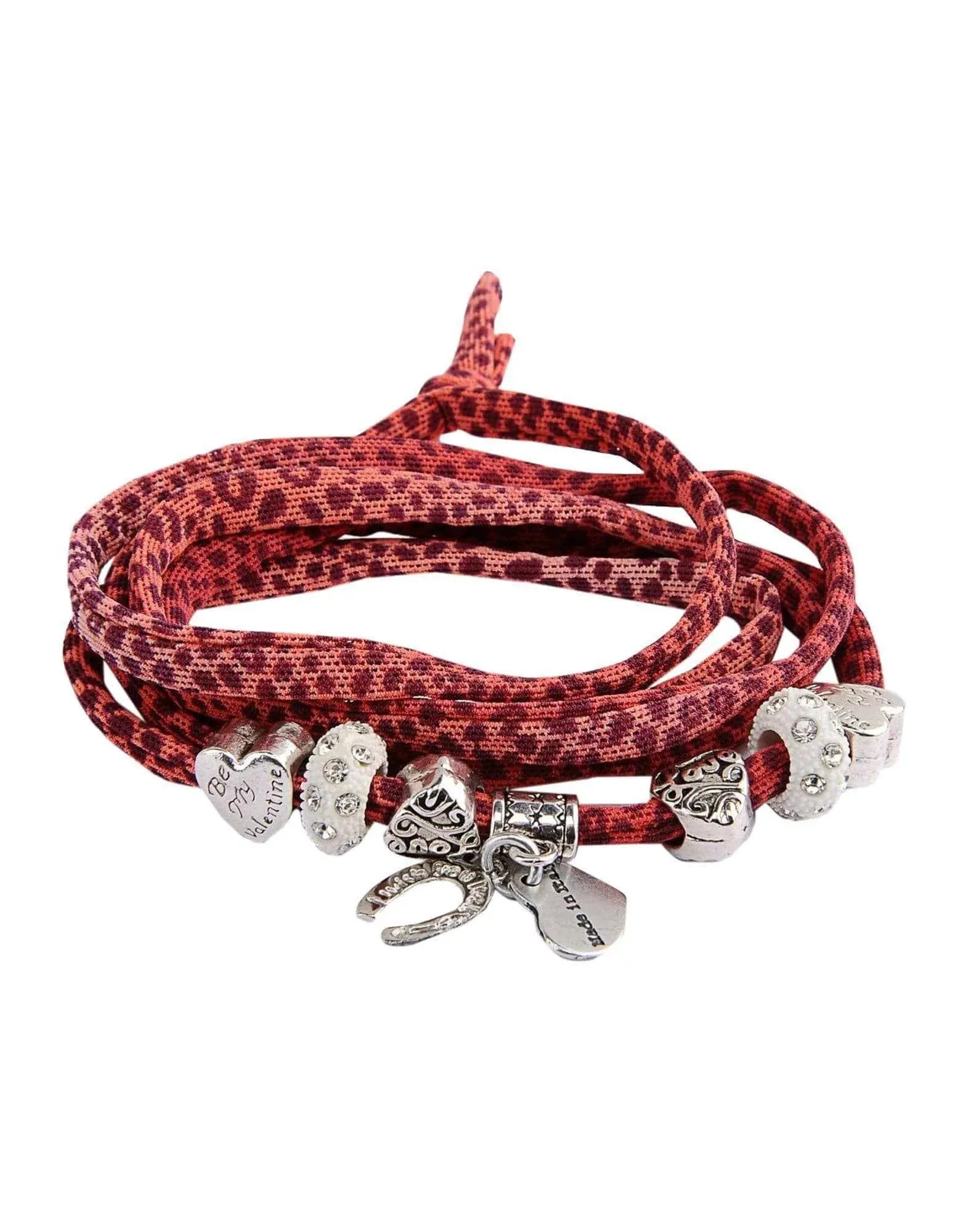 Red Leopard Print Friendship Bracelet with Charms sold by Maiden-Art